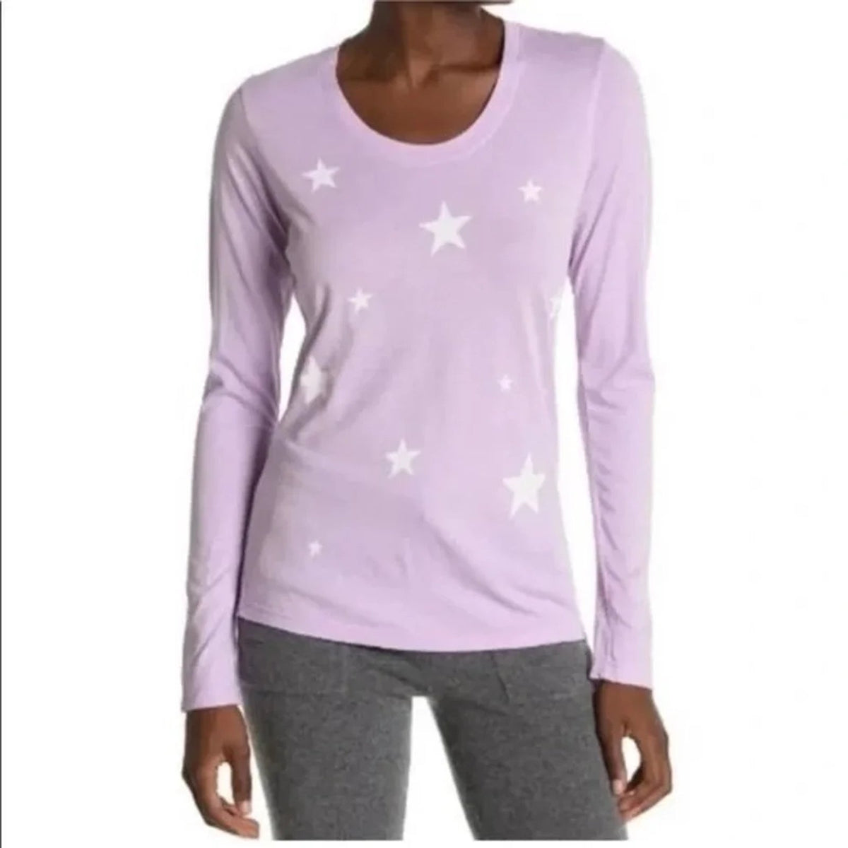 Sundry Women's T-Shirt Top Size 3 / Large Lilac Star Print NEW Scoop Neck NEW