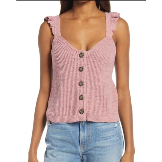 MADEWELL Ruffle Strap Button Front Sweater Tank In Weathered Berry XXL plus size