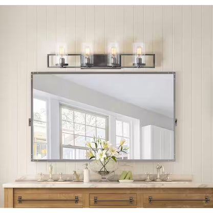 LNC Industrial Gray 4-Light Vanity Light Seeded Glass Bathroom Powder Room NEW