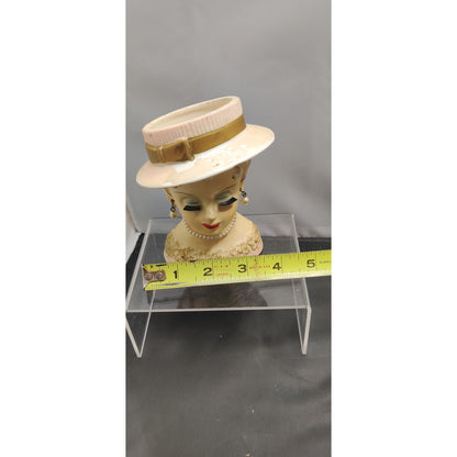 MCM Kitsch Planter Cream Hat Gold Trim Lady Headvase Retro Ceramic Decor Vase