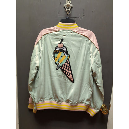 Ice Cream by Billionaire Boys Club Satin Bomber Jacket Mint Pink Small FLAWED