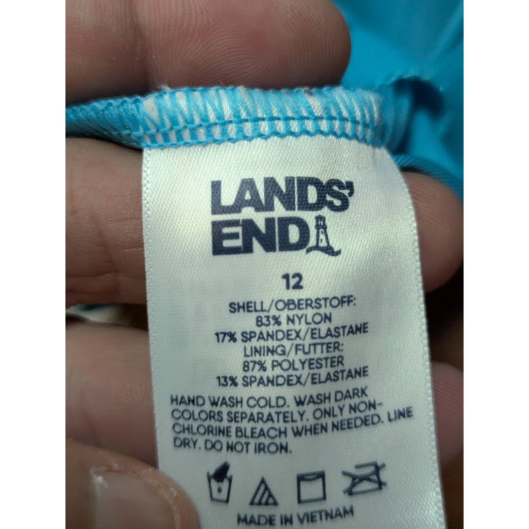 Lands End Size 12 Blue Yellow white bathing suit top tankini NEW