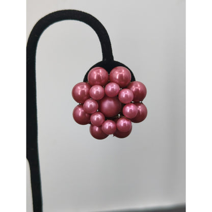 Vintage Clip On Earrings faux pearl Mauve cluster bead Japan Dusty Rose Muted
