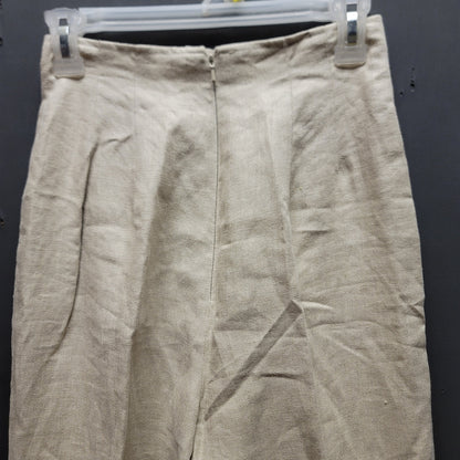 Donna Morgan Vintage Tan Linen Embroidered Pants Coastal Luxury High Waist 4