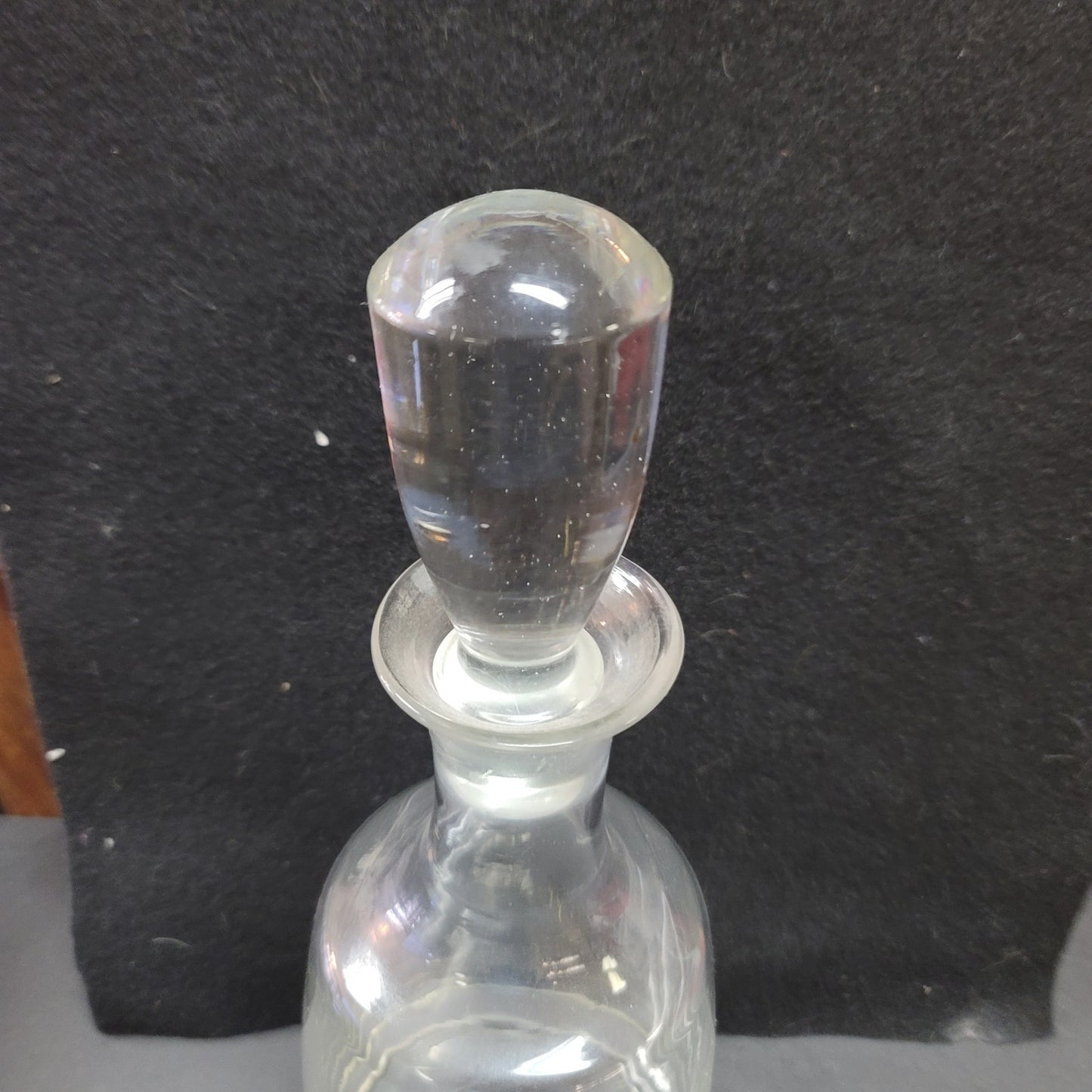 Glass tall decanter with etched fitted Glass Stopper Vintage Barware MCM liquor