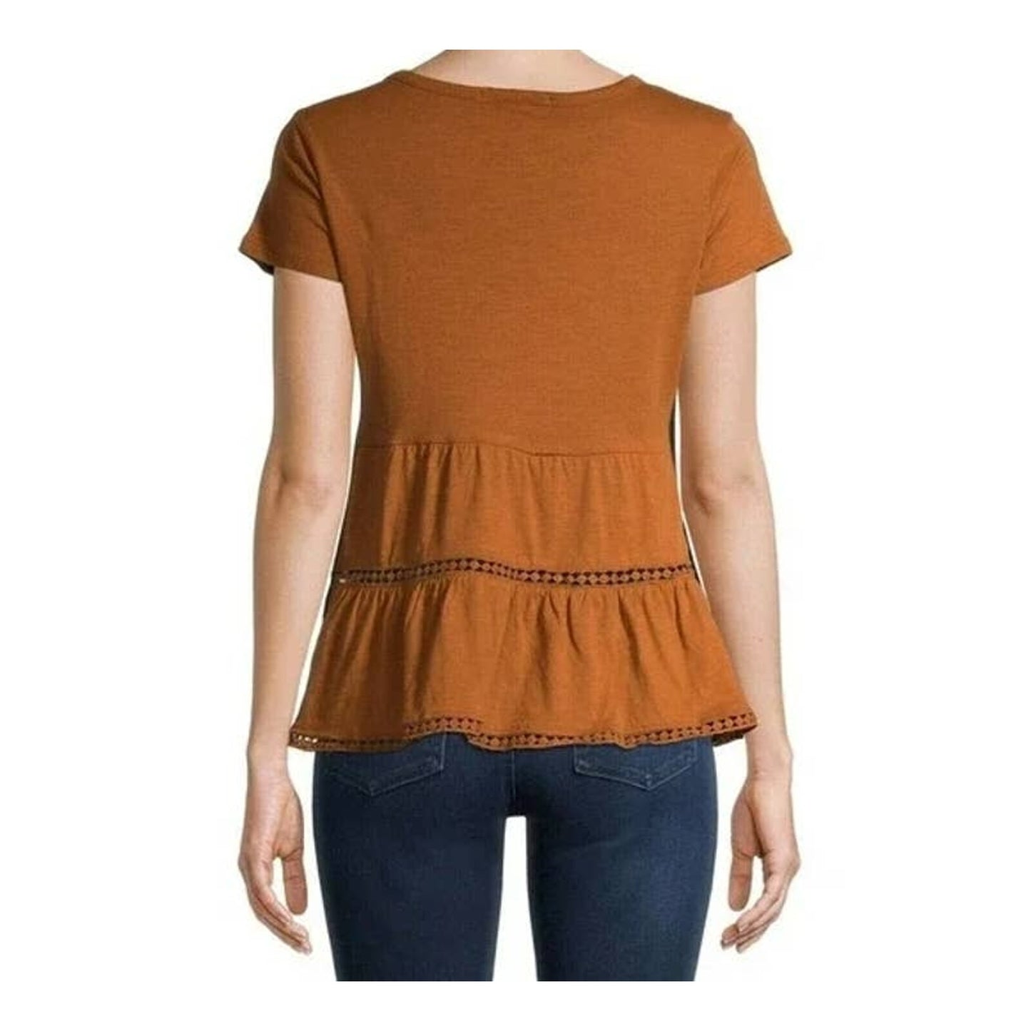Derek Heart Juniors Babydoll Tiered Pullover Top Sz LARGE Glazed Ginger NWT