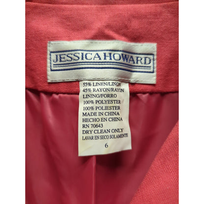 Vintage Jessica Howard Red Linen Blend Button Front Lined Summer Midi Dress 6
