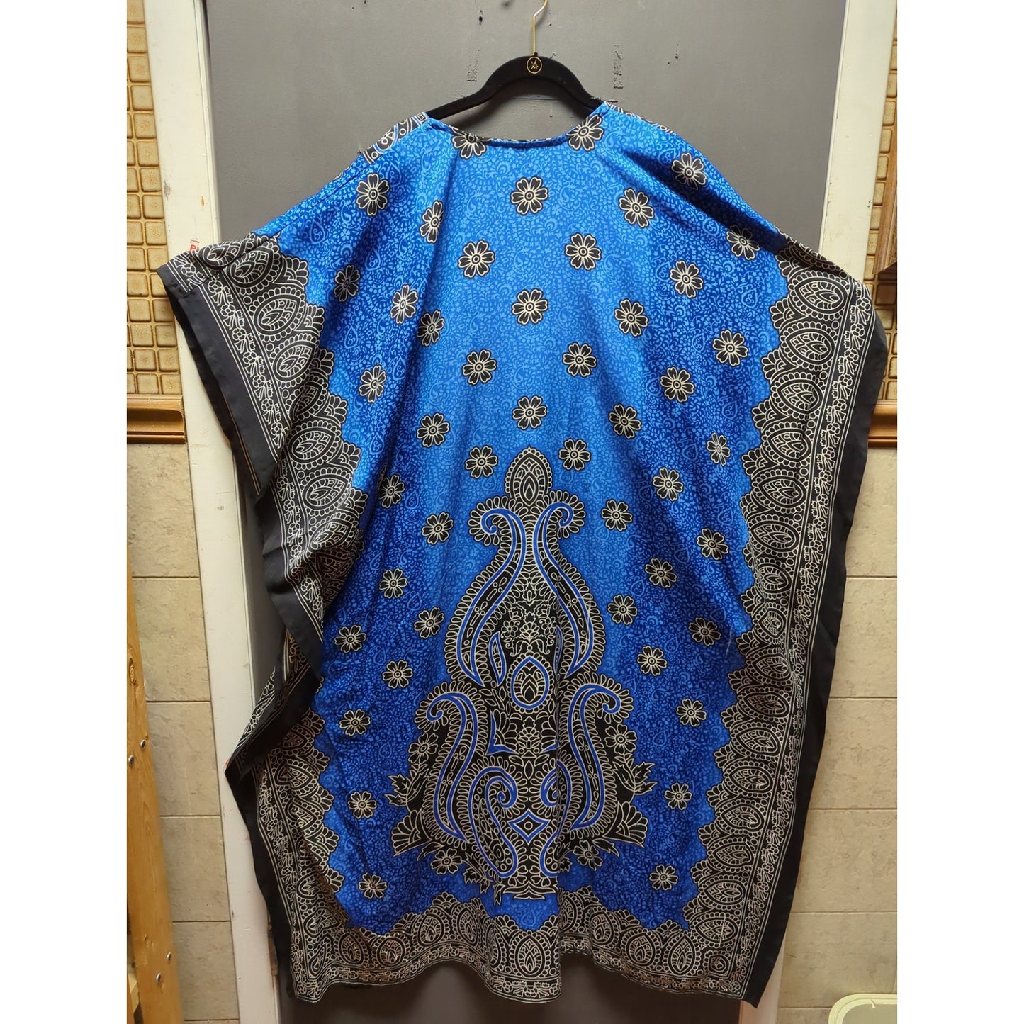 Ey Signature Blue Gold Black casual boho One Size Fits Most Kaftan LONG MUUMUU