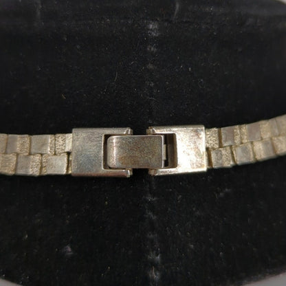 Vintage 80s Brutalist Gold Tone Brick Link Necklace Textured Flat Chain 18"