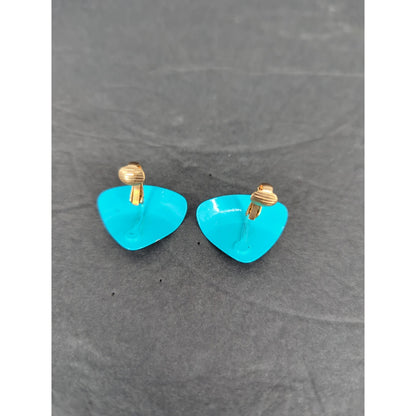 Vintage Mid-Century Bright Turquoise Blue Triangle Screw Back Earrings Retro