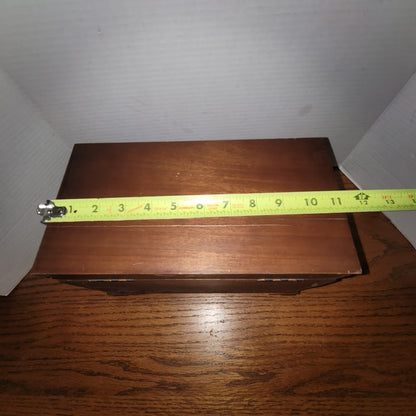 Vintage Wooden Jewelry Box Chest With Red Velvet Interior Multi-Drawer Storage