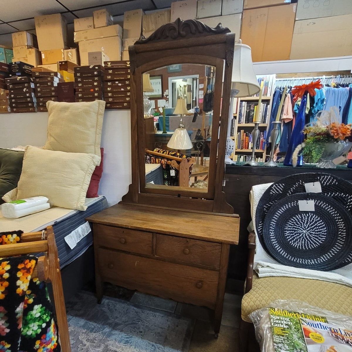 Secondhand Sandies: Antique oak 3 drawer dress with attached tilting mirror