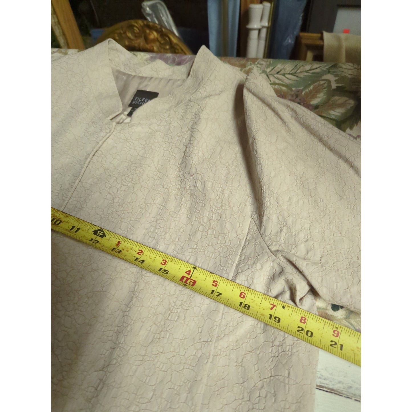 Eileen Fisher Champagne Evening Jacket Cardigan Size Medium Open Front Mandarin