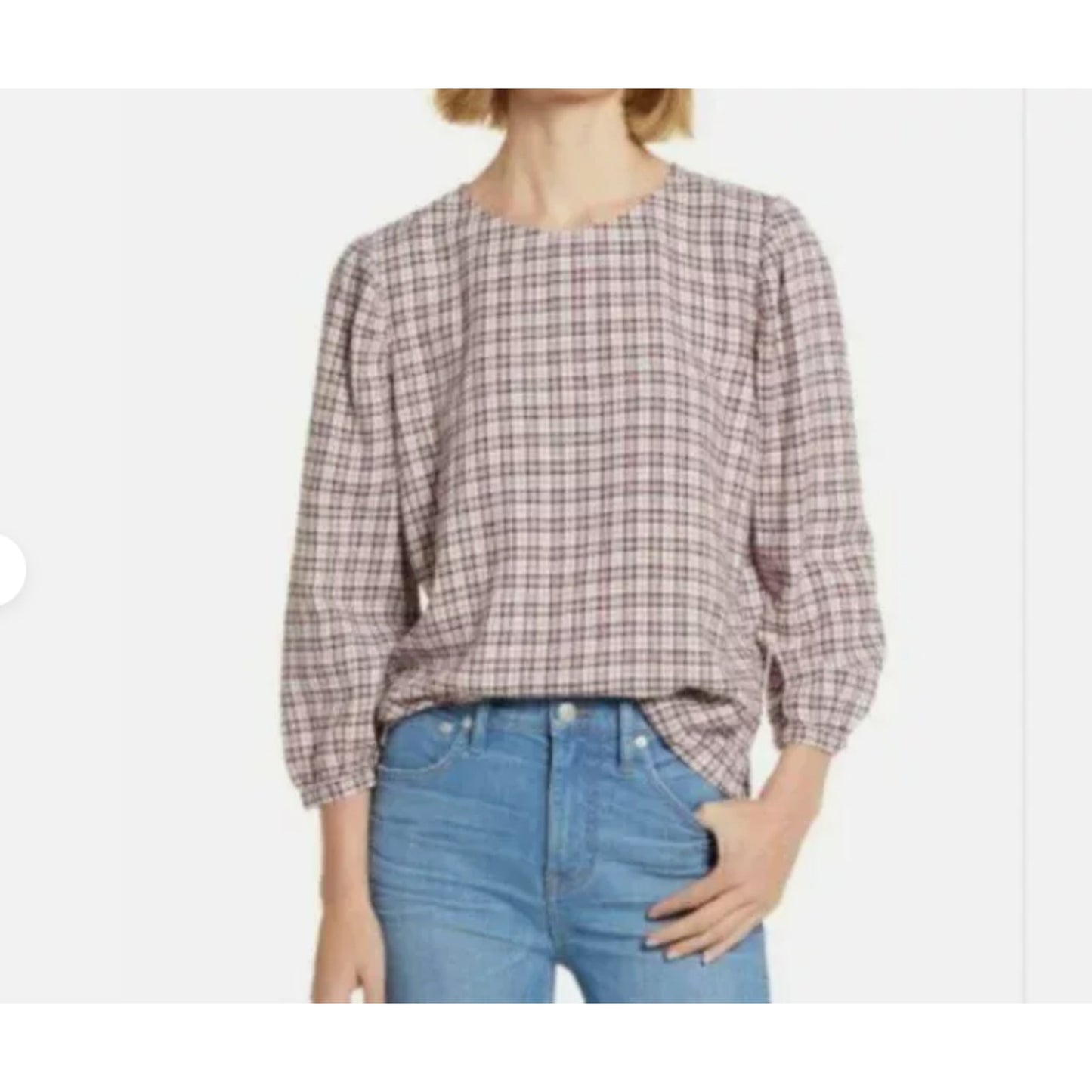 Treasure & Bond Pink Hush Wicklow Plaid Top Blouse Maroon Red Linen, NWT Size XS