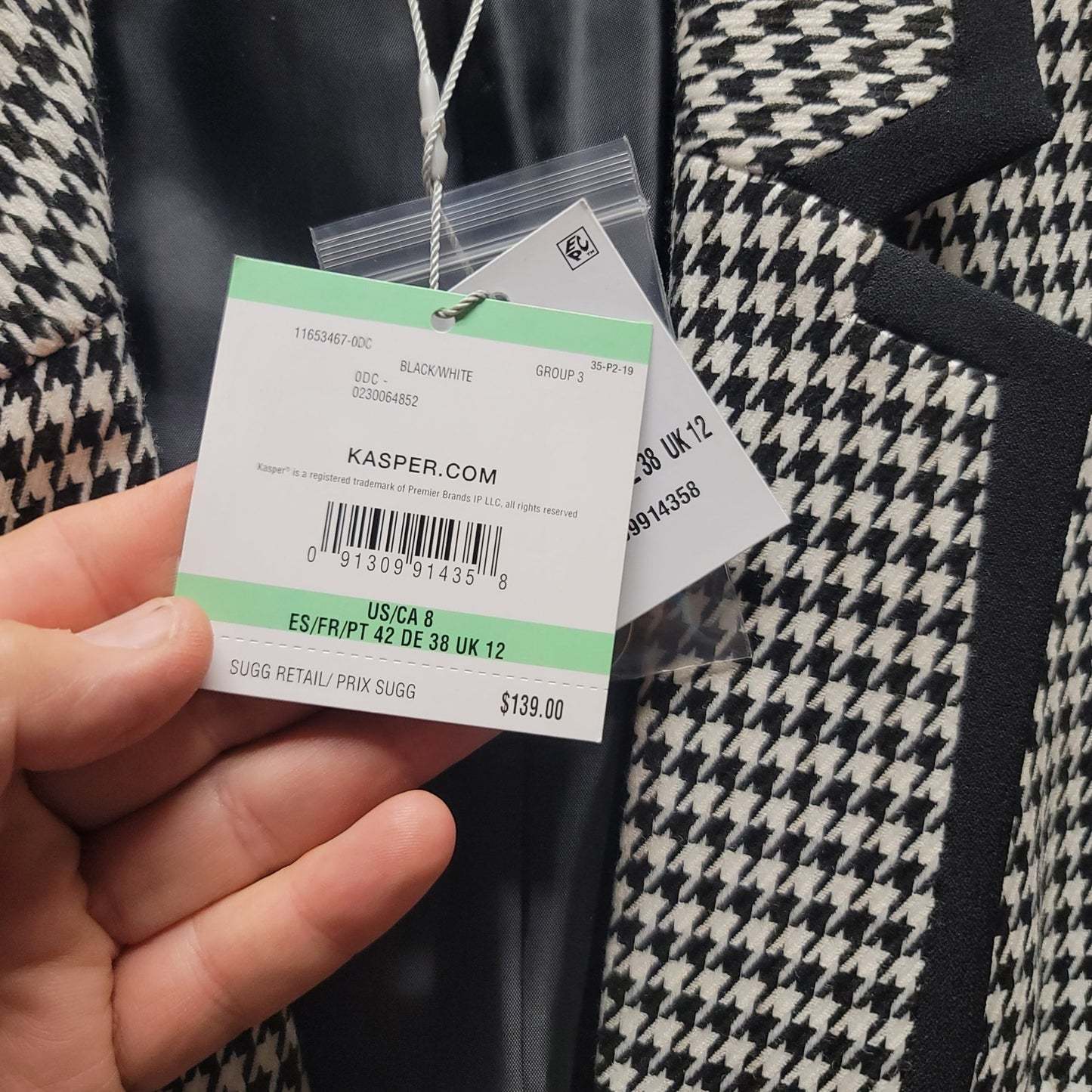 Kasper NWT Houndstooth Checked Blazer with Black Trim 8 Career Casual