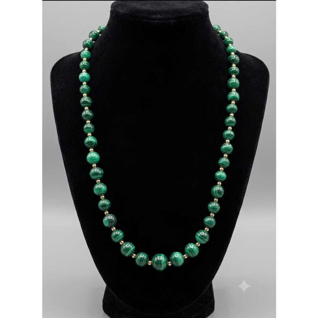 Vintage Genuine Malachite Natural Green Banded Agate Bead Necklace 24 Inch