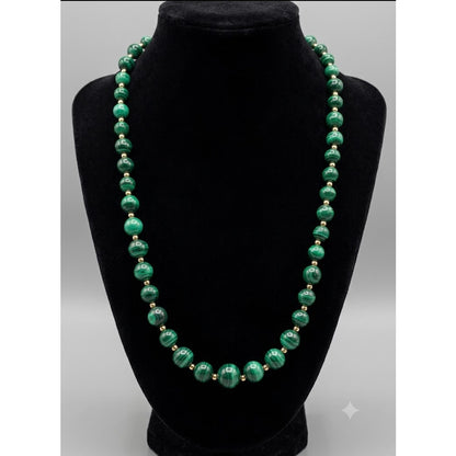 Vintage Genuine Malachite Natural Green Banded Agate Bead Necklace 24 Inch
