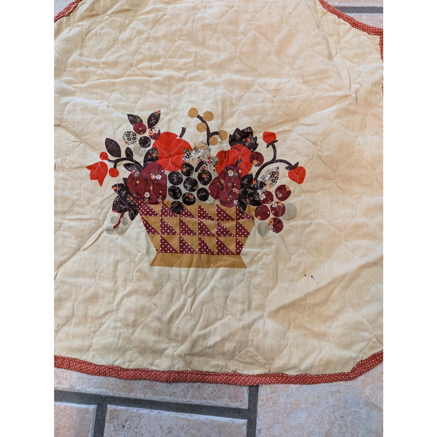 Vintage Quilted Fruit Basket Embroidered Kitchen Apron