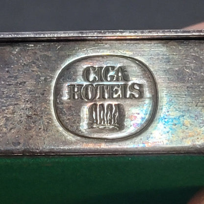 Ciga Hotels Italy Silvertone Metal table desk Etched Cigarette square case 1988