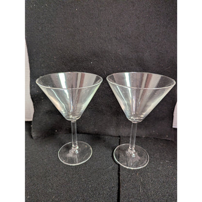 Vintage Clear Glass Martini Cocktail Glasses - Pair Classic Lot of 2