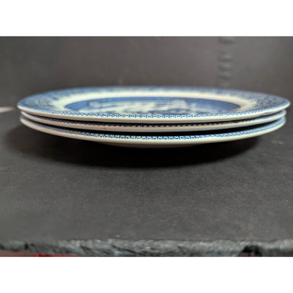 Vintage Churchill Blue Willow Dinner Plates Set of 3 English Ironstone