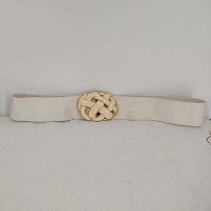 Retro Day Lor Signed White Enamel Gold Tone Scarf Clip Belt 80s Glam