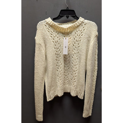 Nordstrom Woven Heart Pullover Sweater Ivory Large NEW Knit Open Weave