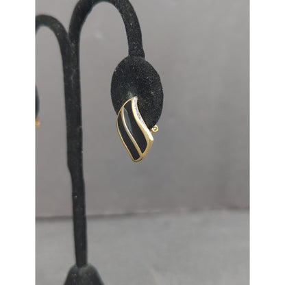 Vintage Black and Gold Tone Curved Stripe Clip On Earrings 1980s glam