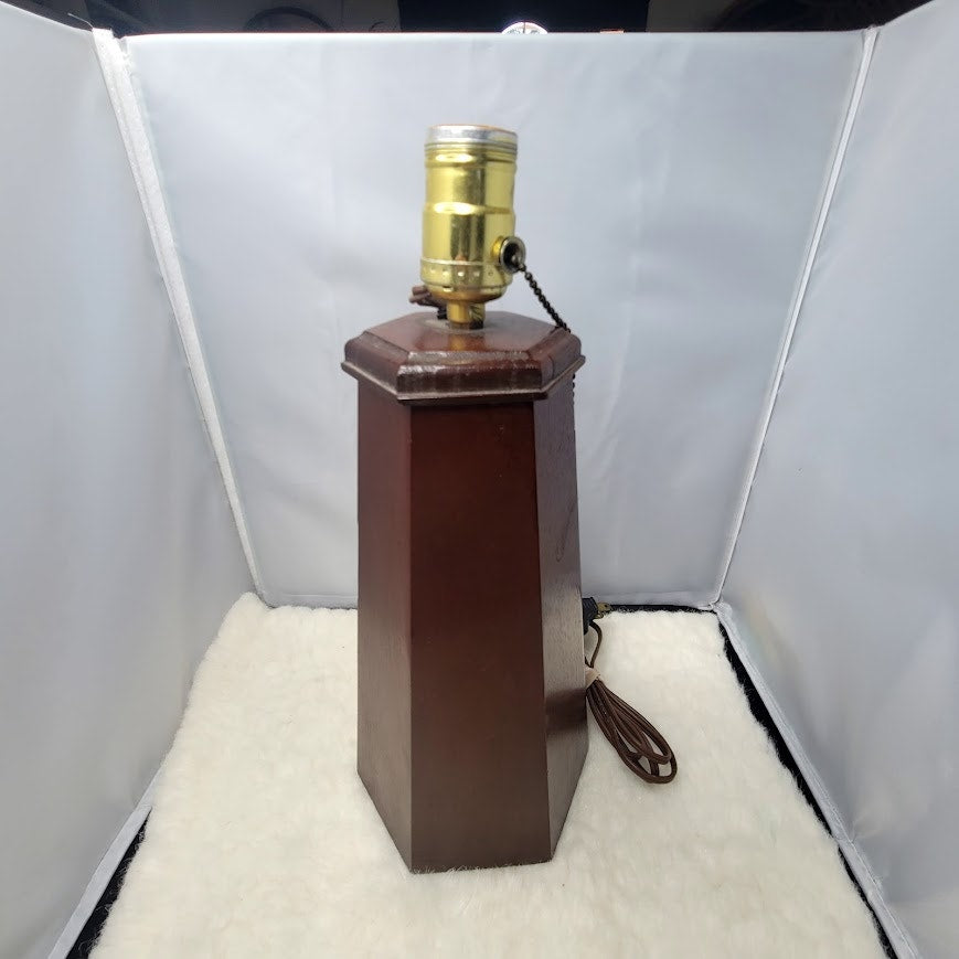 MCM Walnut Hexagonal Solid Wood vintage table lamp Pillar Column