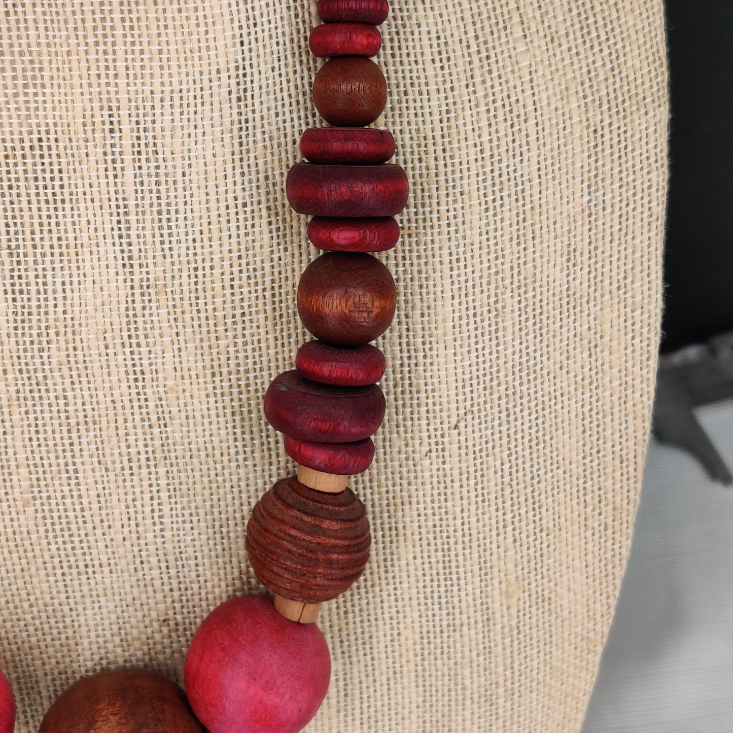 Vintage Chunky Earthy Tone Wooden Beaded Necklace