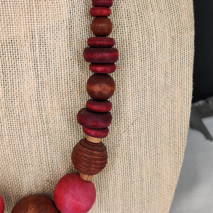 Vintage Chunky Earthy Tone Wooden Beaded Necklace