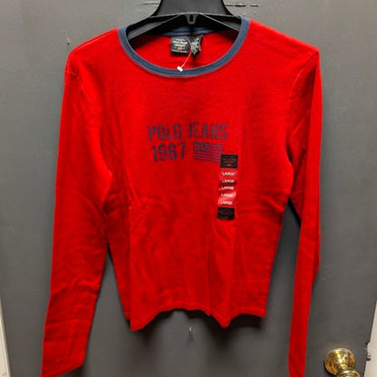 New Vintage Polo Jeans Large red blue long sleeve cotton tshirt Womens NOS Tee