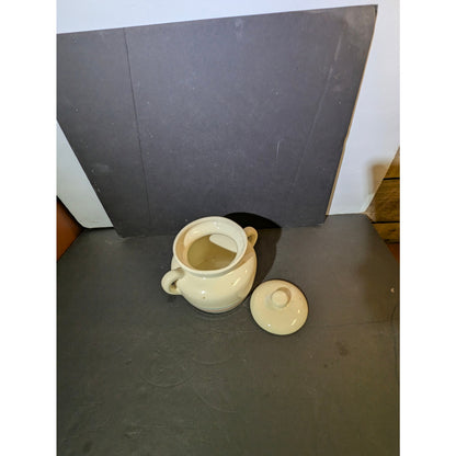 5 1/2" tall  vintage McCoy Pottery bean pot Stonecraft pink blue dinnerware