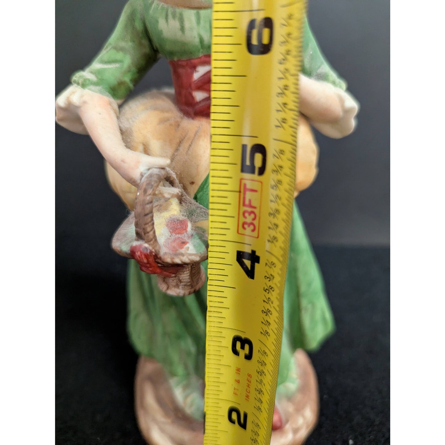 Vintage Bisque Porcelain Peasant Girl Figurine with Flower Basket