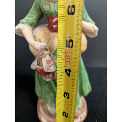Vintage Bisque Porcelain Peasant Girl Figurine with Flower Basket
