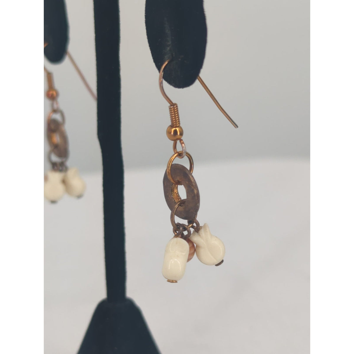 Boho Copper & Brass Charm Dangle Earrings Statement Natural Stone Beads