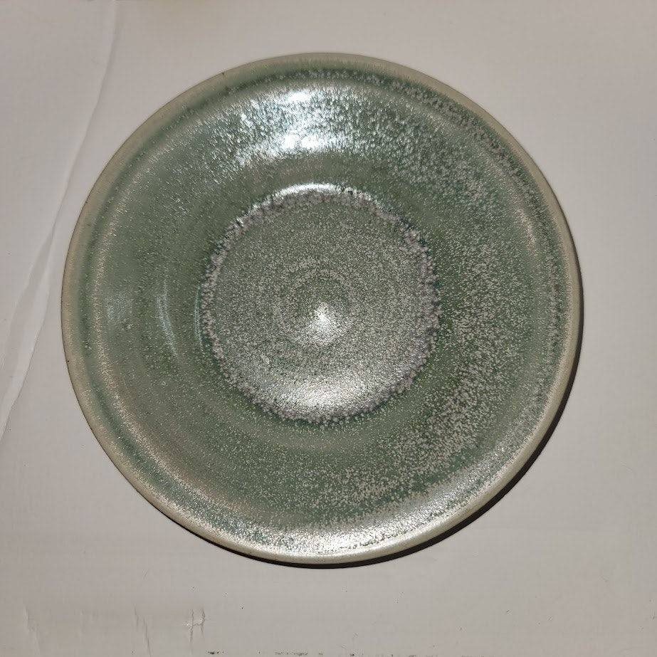 Handmade SUSAN Art Pottery Single Green Saucer Bread Plate Candle Holder Trinket