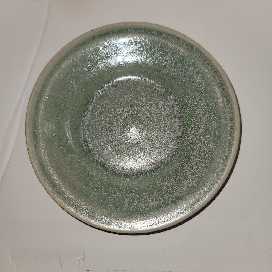 Handmade SUSAN Art Pottery Single Green Saucer Bread Plate Candle Holder Trinket