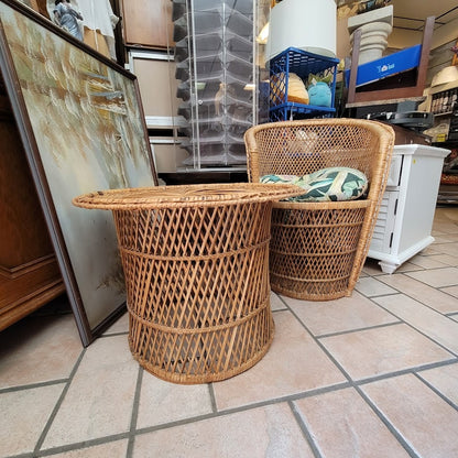 Secondhand Sandies: 2 PC. Rattan peacock chair with matching side table