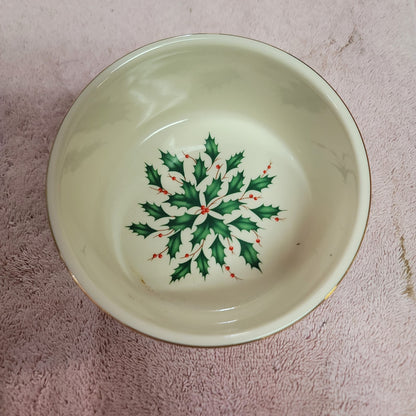 Lenox Holiday Holly Berry Gold Trim Small Candy Nut Bowl Dish Vintage 4 3/4"