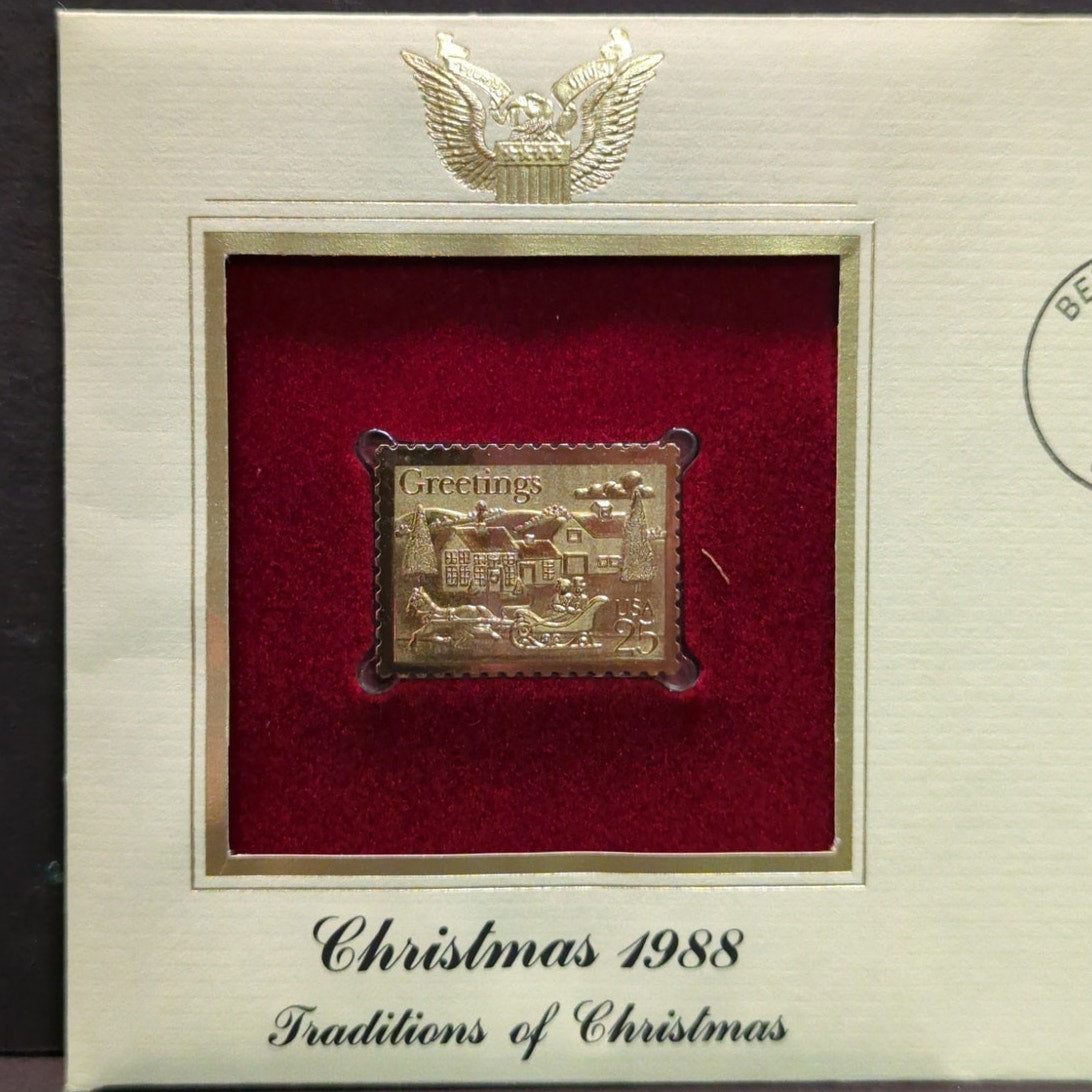 Golden Replicas of United States Stamps Collectible 22kt Gold 1988 CHRISTMAS