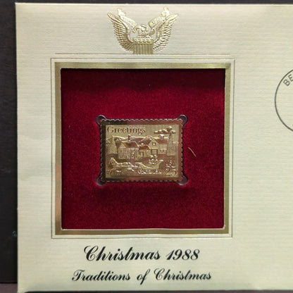 Golden Replicas of United States Stamps Collectible 22kt Gold 1988 CHRISTMAS
