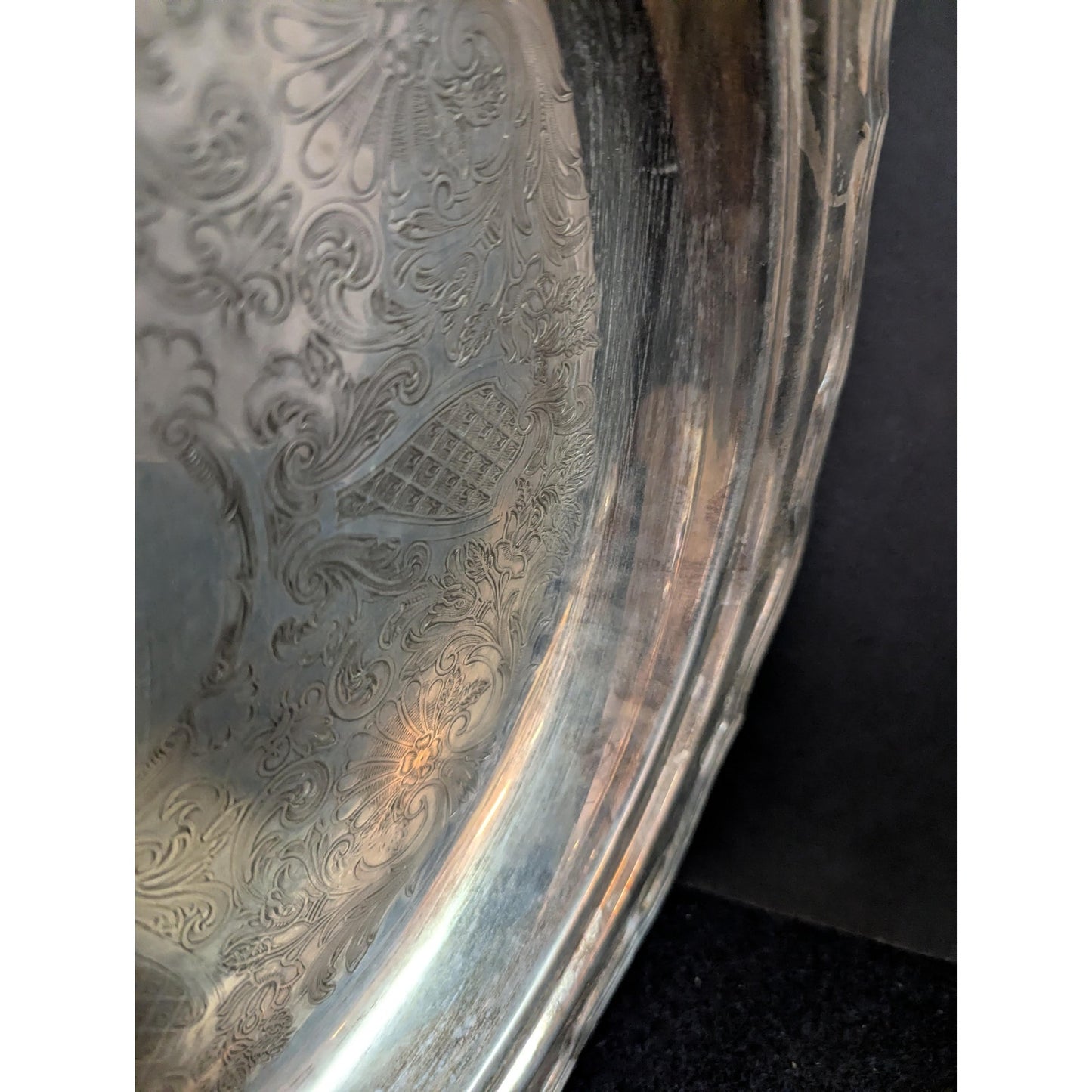 Vintage Hollywood Regency Silverplate Footed Round Platter Ornate Serving Tray