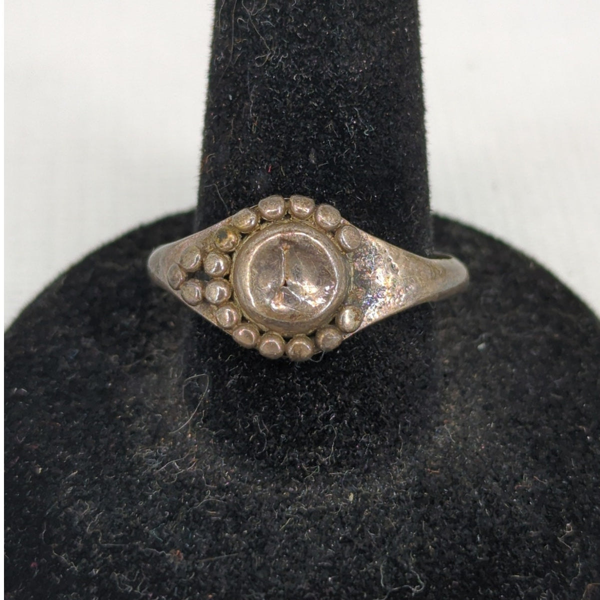Vintage Bohemian Style 925 Silver Granulation Beaded Statement Cocktail Ring
