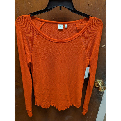 BP. Thermal Long Sleeve Lettuce Edge Crew T-Shirt Top layering Red MEDIUM