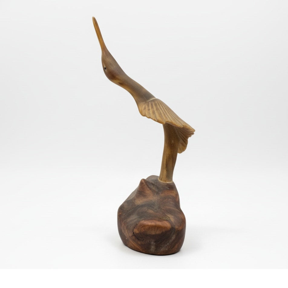 MCM Wooden Sculpture Falfer Spain 1960's Burl Wood / Horn Organic Crane Heron