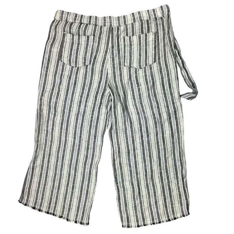 Caslon Cropped Linen Blend Raw Hem Pants Sz Large in Black/Khaki Stripe NWT
