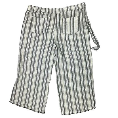 Caslon Cropped Linen Blend Raw Hem Pants Sz Large in Black/Khaki Stripe NWT