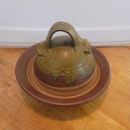 Stoneware studio pottery butter loaf cheese dome lidded Cloche Artisan earthtone