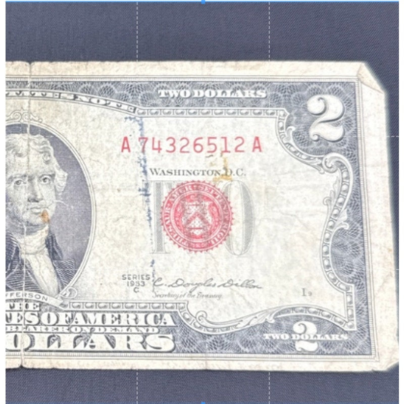 Paper Currency Bank Note USA Paper Money $2  Series 1953 C red seal